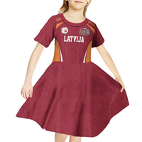 Latvia Football Custom Kid Short Sleeve Dress Red Latvian Pattern