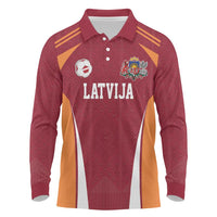 Latvia Football Custom Long Sleeve Polo Shirt Red Latvian Pattern