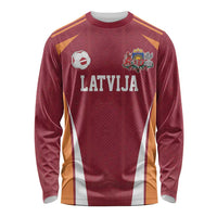 Latvia Football Custom Long Sleeve Shirt Red Latvian Pattern