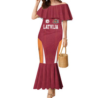Latvia Football Custom Mermaid Dress Red Latvian Pattern