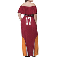 Latvia Football Custom Off Shoulder Maxi Dress Red Latvian Pattern