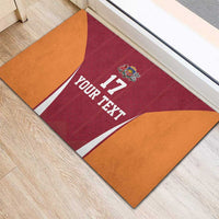 Latvia Football Custom Rubber Doormat Red Latvian Pattern
