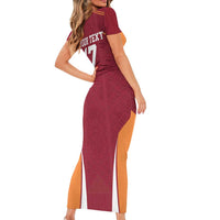 Latvia Football Custom Short Sleeve Bodycon Dress Red Latvian Pattern