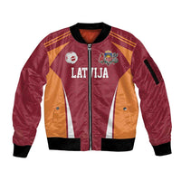 Latvia Football Custom Sleeve Zip Bomber Jacket Red Latvian Pattern