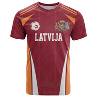 Latvia Football Custom T Shirt Red Latvian Pattern
