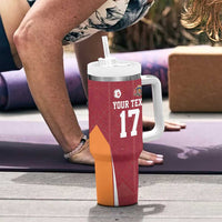 Latvia Football Custom Tumbler With Handle Red Latvian Pattern