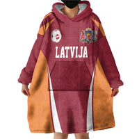 Latvia Football Custom Wearable Blanket Hoodie Red Latvian Pattern