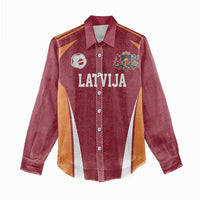 Latvia Football Custom Women Casual Shirt Red Latvian Pattern