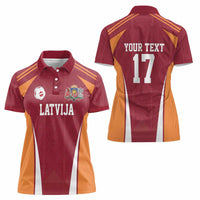 Latvia Football Custom Women Polo Shirt Red Latvian Pattern