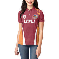 Latvia Football Custom Women Polo Shirt Red Latvian Pattern