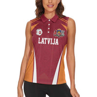 Latvia Football Custom Women Sleeveless Polo Shirt Red Latvian Pattern