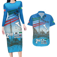 Italy Republic Day Couples Matching Long Sleeve Bodycon Dress and Hawaiian Shirt Festa della Repubblica with Frecce Tricolori