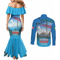 Italy Republic Day Couples Matching Mermaid Dress and Long Sleeve Button Shirt Festa della Repubblica with Frecce Tricolori