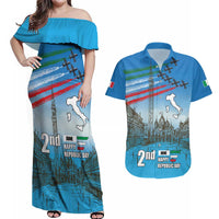 Italy Republic Day Couples Matching Off Shoulder Maxi Dress and Hawaiian Shirt Festa della Repubblica with Frecce Tricolori