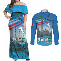 Italy Republic Day Couples Matching Off Shoulder Maxi Dress and Long Sleeve Button Shirt Festa della Repubblica with Frecce Tricolori