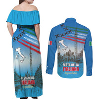 Italy Republic Day Couples Matching Off Shoulder Maxi Dress and Long Sleeve Button Shirt Festa della Repubblica with Frecce Tricolori