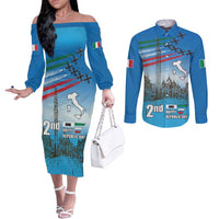 Italy Republic Day Couples Matching Off The Shoulder Long Sleeve Dress and Long Sleeve Button Shirt Festa della Repubblica with Frecce Tricolori