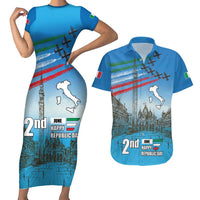 Italy Republic Day Couples Matching Short Sleeve Bodycon Dress and Hawaiian Shirt Festa della Repubblica with Frecce Tricolori