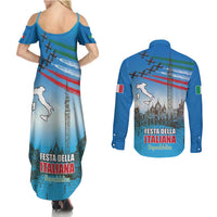 Italy Republic Day Couples Matching Summer Maxi Dress and Long Sleeve Button Shirt Festa della Repubblica with Frecce Tricolori