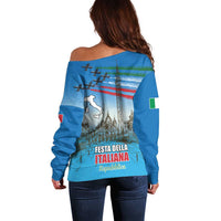 Italy Republic Day Off Shoulder Sweater Festa della Repubblica with Frecce Tricolori