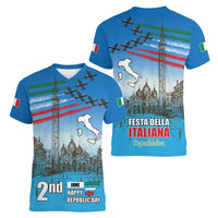 Italy Republic Day Women V-Neck T-Shirt Festa della Repubblica with Frecce Tricolori