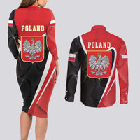 Poland White Crowned Eagle Couples Matching Long Sleeve Bodycon Dress and Long Sleeve Button Shirt Rzeczpospolita Polska