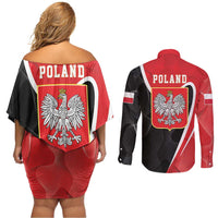Poland White Crowned Eagle Couples Matching Off Shoulder Short Dress and Long Sleeve Button Shirt Rzeczpospolita Polska