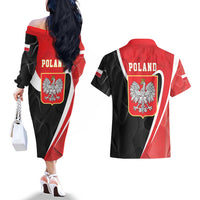 Poland White Crowned Eagle Couples Matching Off The Shoulder Long Sleeve Dress and Hawaiian Shirt Rzeczpospolita Polska