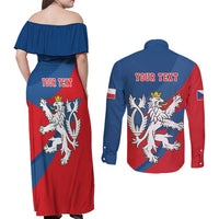Personalized Czech Republic Coat of Arms Couples Matching Off Shoulder Maxi Dress and Long Sleeve Button Shirt Statni Znak Ceske Republiky - Silver Double-tailed Lion
