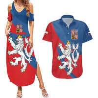 Personalized Czech Republic Coat of Arms Couples Matching Summer Maxi Dress and Hawaiian Shirt Statni Znak Ceske Republiky - Silver Double-tailed Lion