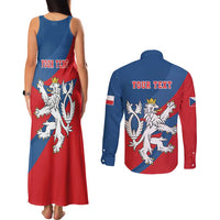 Personalized Czech Republic Coat of Arms Couples Matching Tank Maxi Dress and Long Sleeve Button Shirt Statni Znak Ceske Republiky - Silver Double-tailed Lion