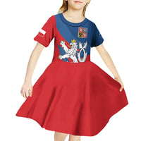Personalized Czech Republic Coat of Arms Kid Short Sleeve Dress Statni Znak Ceske Republiky - Silver Double-tailed Lion