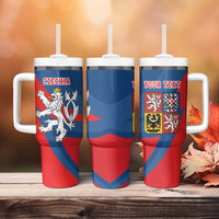 Personalized Czech Republic Coat of Arms Tumbler With Handle Statni Znak Ceske Republiky - Silver Double-tailed Lion LT17 - Wonder Print Shop