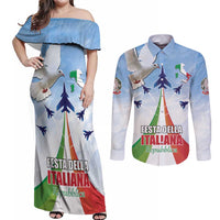 Italy Festa della Repubblica Couples Matching Off Shoulder Maxi Dress and Long Sleeve Button Shirt Frecce Tricolori with Dove