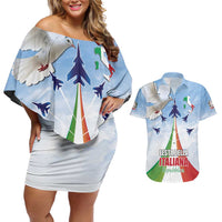 Italy Festa della Repubblica Couples Matching Off Shoulder Short Dress and Hawaiian Shirt Frecce Tricolori with Dove