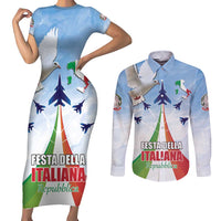 Italy Festa della Repubblica Couples Matching Short Sleeve Bodycon Dress and Long Sleeve Button Shirt Frecce Tricolori with Dove