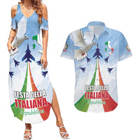 Italy Festa della Repubblica Couples Matching Summer Maxi Dress and Hawaiian Shirt Frecce Tricolori with Dove