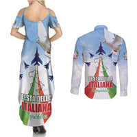 Italy Festa della Repubblica Couples Matching Summer Maxi Dress and Long Sleeve Button Shirt Frecce Tricolori with Dove