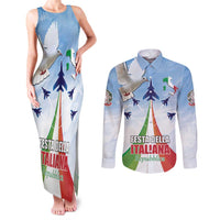 Italy Festa della Repubblica Couples Matching Tank Maxi Dress and Long Sleeve Button Shirt Frecce Tricolori with Dove
