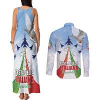 Italy Festa della Repubblica Couples Matching Tank Maxi Dress and Long Sleeve Button Shirt Frecce Tricolori with Dove