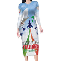 Italy Festa della Repubblica Family Matching Long Sleeve Bodycon Dress and Hawaiian Shirt Frecce Tricolori with Dove