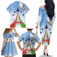 Italy Festa della Repubblica Family Matching Off The Shoulder Long Sleeve Dress and Hawaiian Shirt Frecce Tricolori with Dove