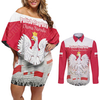 Polish Flag Day Personalized Couples Matching Off Shoulder Short Dress and Long Sleeve Button Shirt Duma Narodu 2nd May