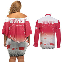 Polish Flag Day Personalized Couples Matching Off Shoulder Short Dress and Long Sleeve Button Shirt Duma Narodu 2nd May