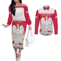 Polish Flag Day Personalized Couples Matching Off The Shoulder Long Sleeve Dress and Long Sleeve Button Shirt Duma Narodu 2nd May