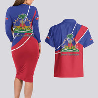 Haitian Flag Day 18 May Couples Matching Long Sleeve Bodycon Dress and Hawaiian Shirt Jounen Drapo Ayisyen