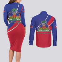 Haitian Flag Day 18 May Couples Matching Long Sleeve Bodycon Dress and Long Sleeve Button Shirt Jounen Drapo Ayisyen