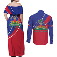 Haitian Flag Day 18 May Couples Matching Off Shoulder Maxi Dress and Long Sleeve Button Shirt Jounen Drapo Ayisyen