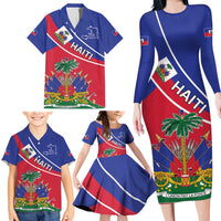 Haitian Flag Day 18 May Family Matching Long Sleeve Bodycon Dress and Hawaiian Shirt Jounen Drapo Ayisyen