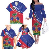 Haitian Flag Day 18 May Family Matching Off The Shoulder Long Sleeve Dress and Hawaiian Shirt Jounen Drapo Ayisyen